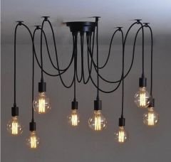 8'li Siyah Rustik Orümcek Retro Avize