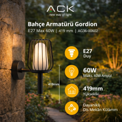 ACK Bahçe Armatürü Gordion  E27 Max 60W 419Mm AG36-00602