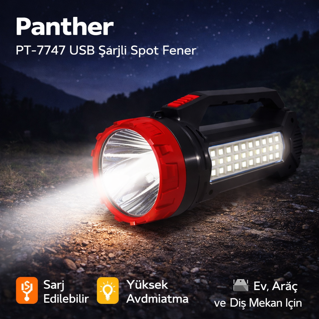 Panther Pt-7747 Usb Sarjli Spot Fener