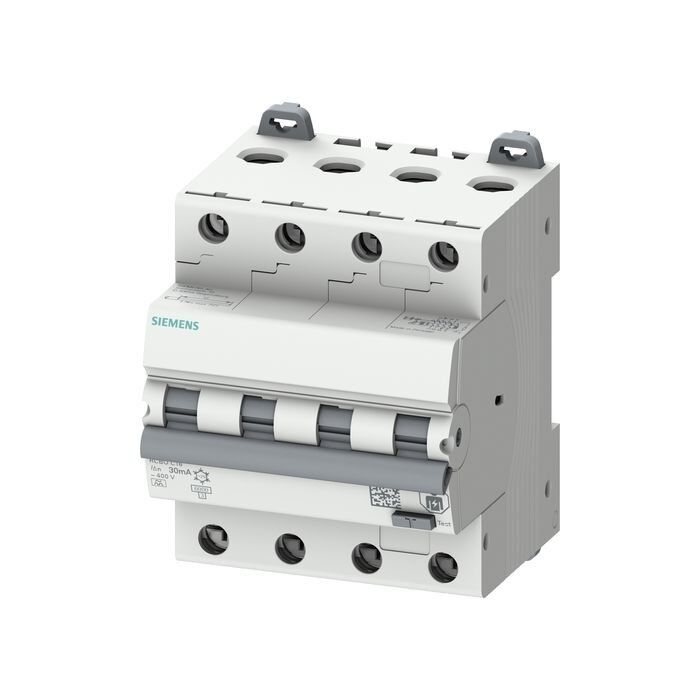 Siemens Rcbo, 6 Ka, 4P Type A, 30 Ma, C-Char, in: 6A Un: 400V 5SU1346-7FP06
