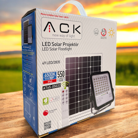 ACK 50W Lensli Solar Led Projektör 6500K Ip65 AT65-05032