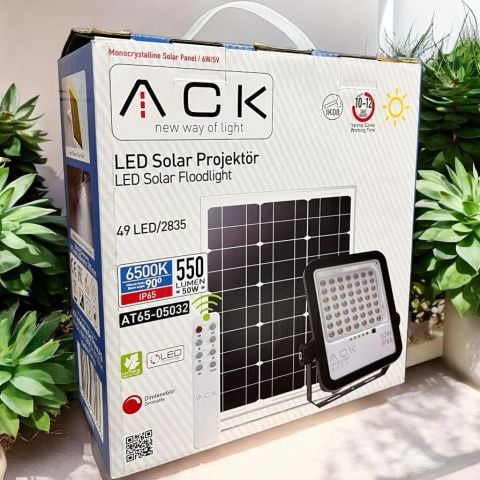 ACK 50W Lensli Solar Led Projektör 6500K Ip65 AT65-05032