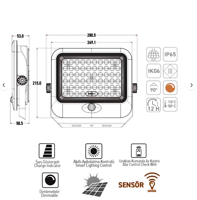ACK 350W Lensli Solar Led Projektör 6500K Ip65 AT65-19832