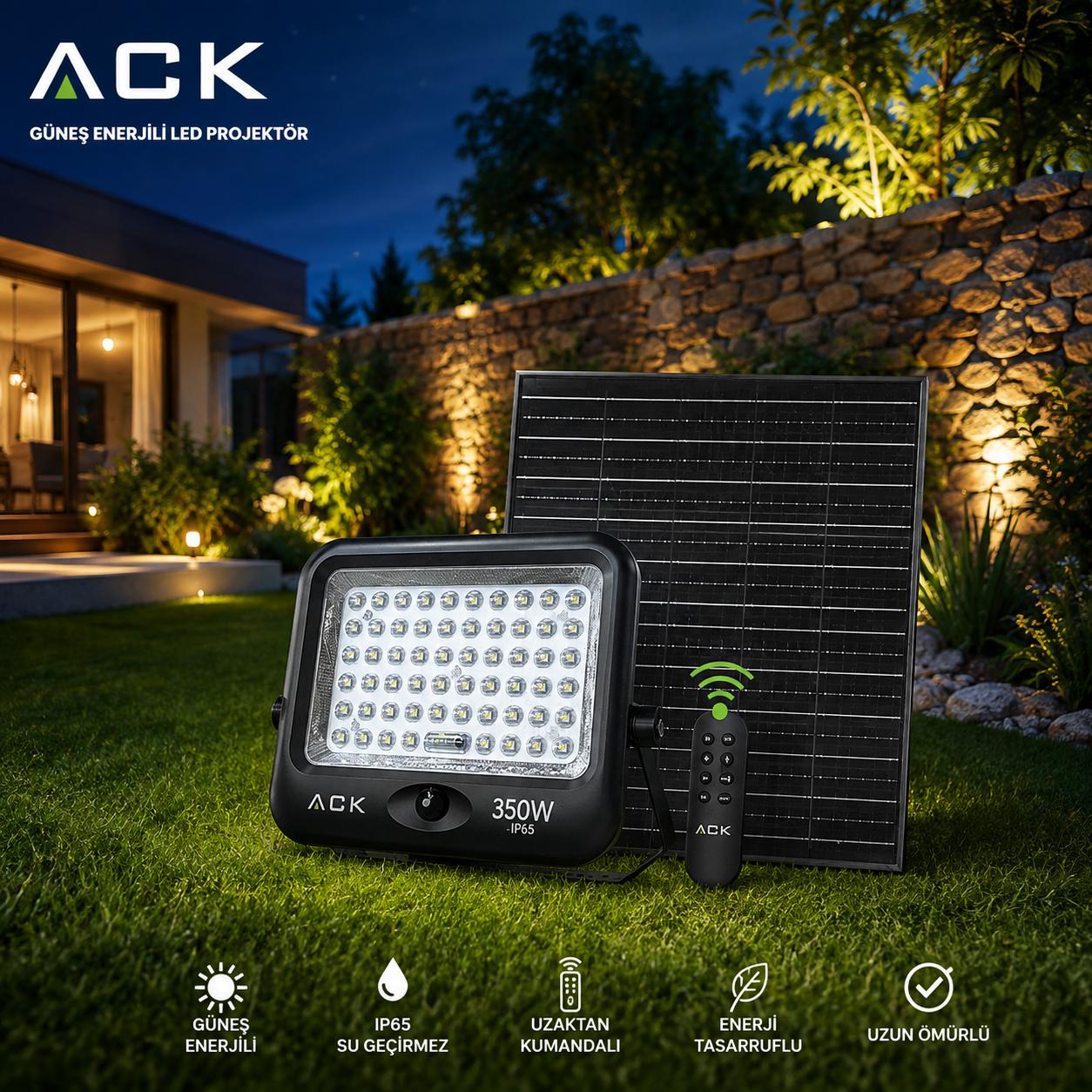ACK 350W Lensli Solar Led Projektör 6500K Ip65 AT65-19832 en uygun fiyatlı satıcı