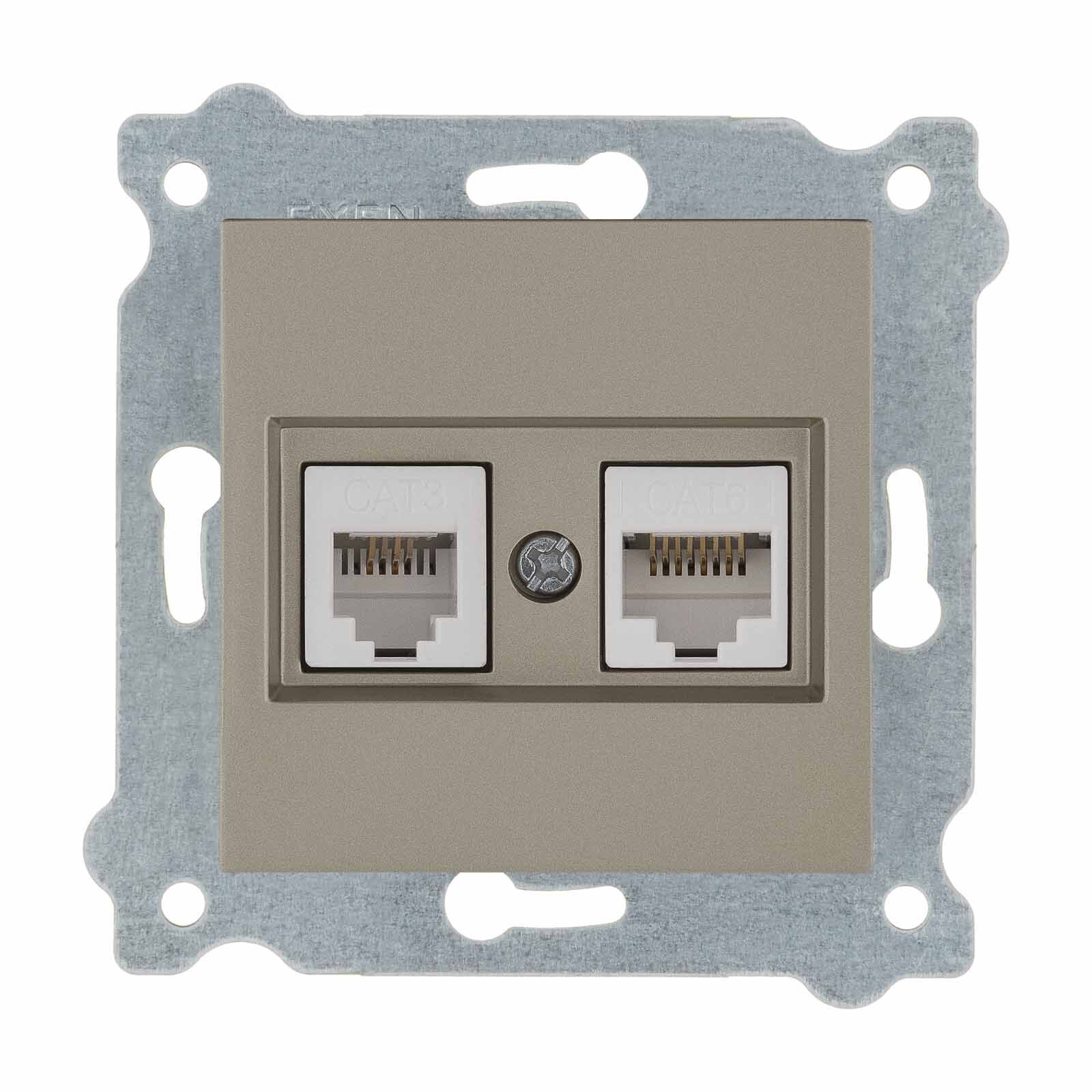 Exen Titanyum Modül+Kapak  Data Cat6 + Nümeris Telefon Prizi Cat3