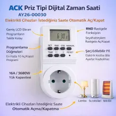 ACK Priz Tipi Dijital Zaman Saati AY26-00030