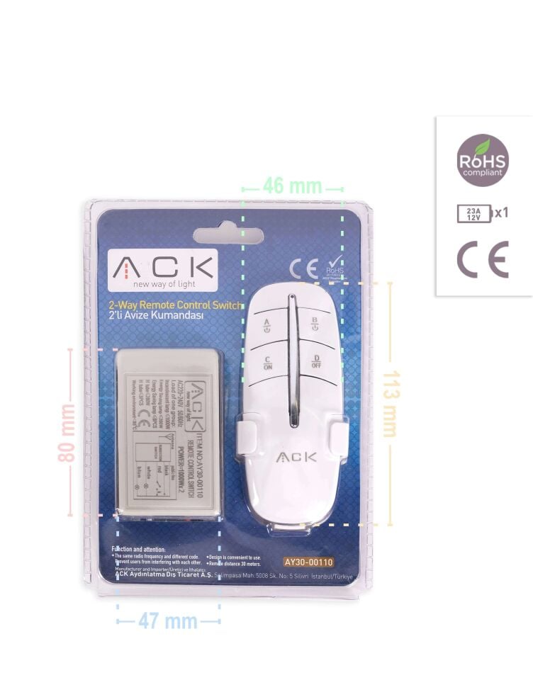ACK 2'Lı 220V Avıze Kumandası AY30-00110