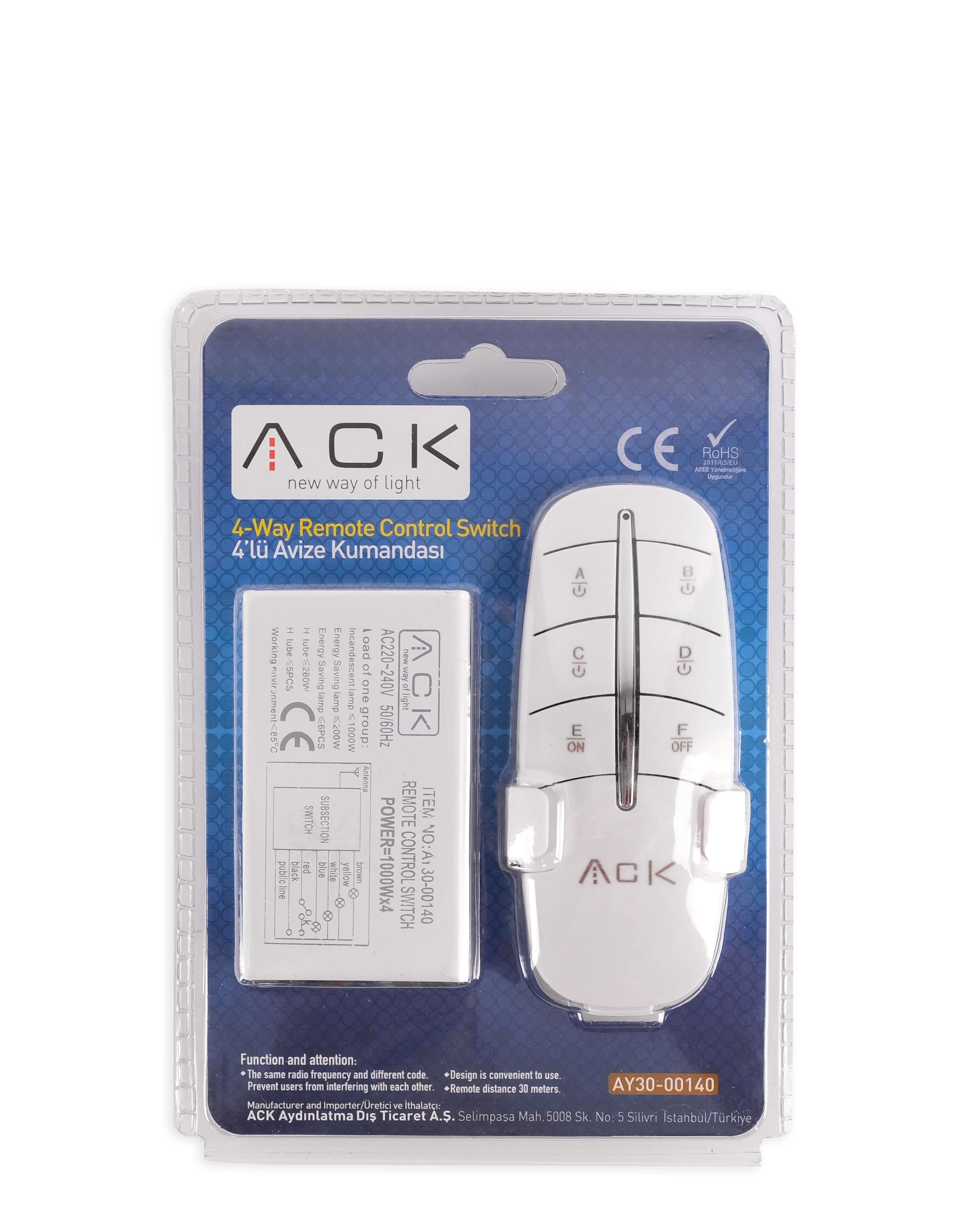 ACK 4'Lü 220V Avıze Kumandası AY30-00140 en uygun fiyatlı satıcı