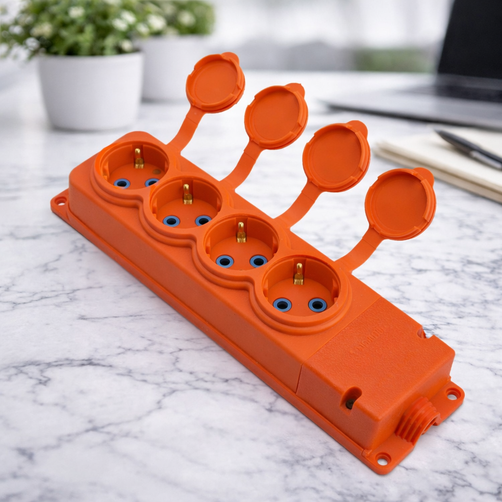 HOROZ 221-000-401 Kauçuk 4'Lü Grup Priz Turuncu H-221-000-401