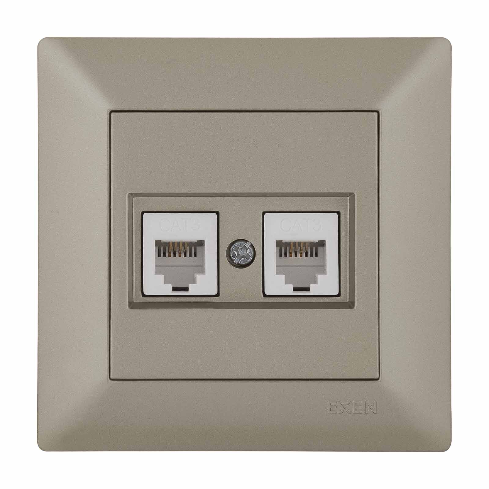 Exen Odak Titanyum Ikili Nümeris Telefon Prizi (2Xrj45 Cat3) Komple Takim