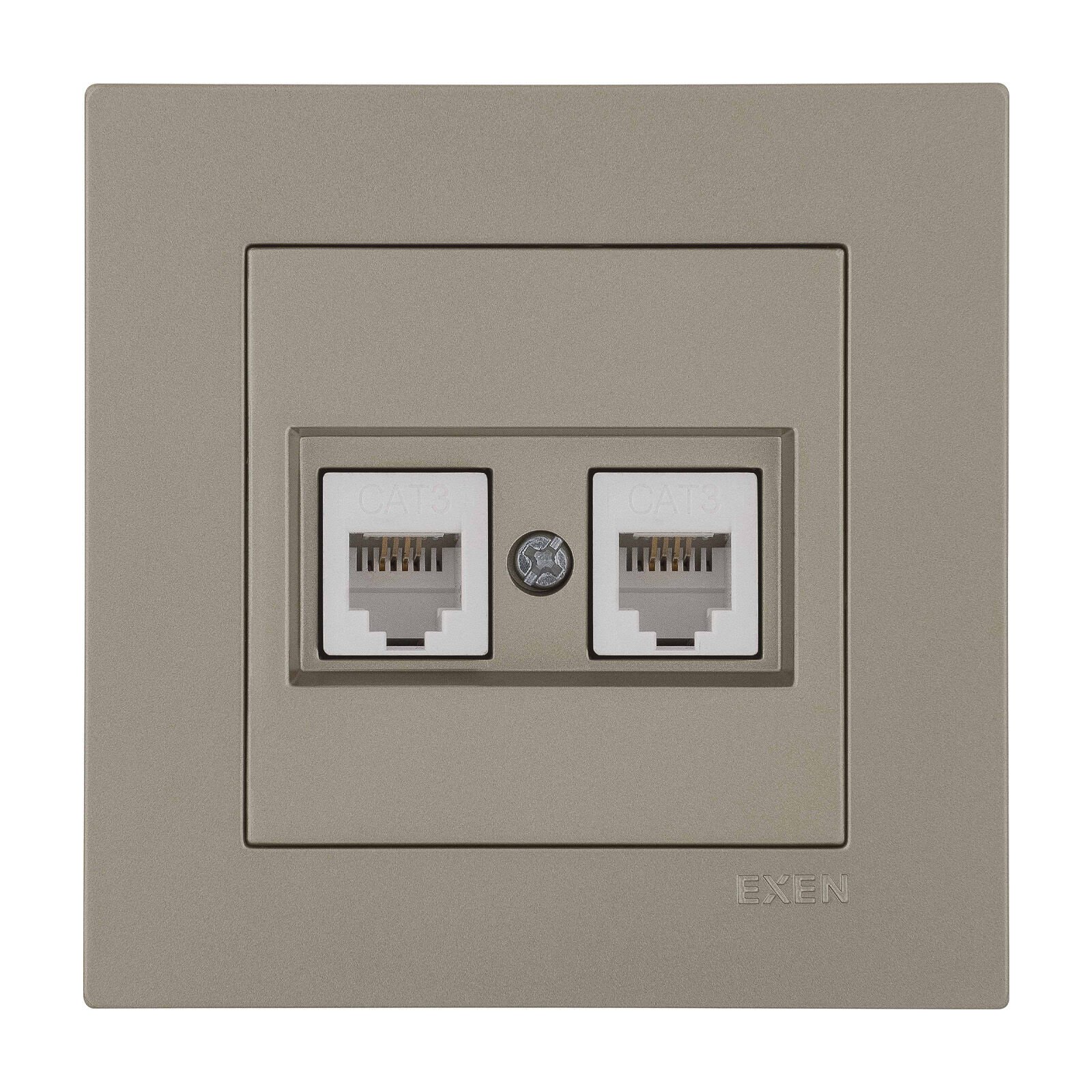 Exen Karell Titanyum Ikili Nümeris Telefon Prizi (2Xrj45 Cat3) Komple Takim