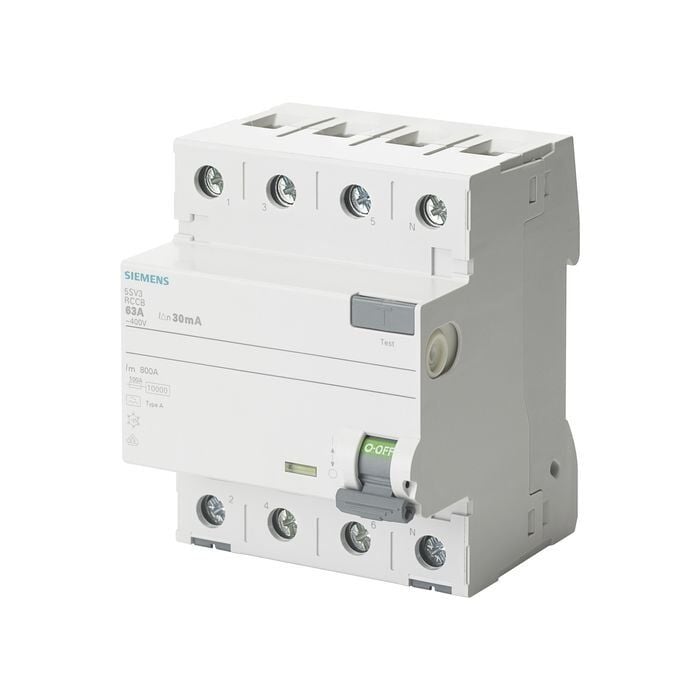 Siemens A Tipi Hata Akimi Koruma Anahtari-Fi (Kaçak Akim Koruma Rölesi); 40A; 400V; 30Ma; 3Faz+Nötr; 70Mm 5SV3344-6