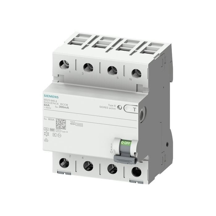 Siemens Siquence Serisi Hata Akimi Koruma Anahtari (Frekans Konvertörleri, Ups Sistemleri, Tibbi Cihazlar Vs); 25A; 400V; 300Ma; 3Faz+Nötr; Tip B,K, 70Mm 5SV3642-4