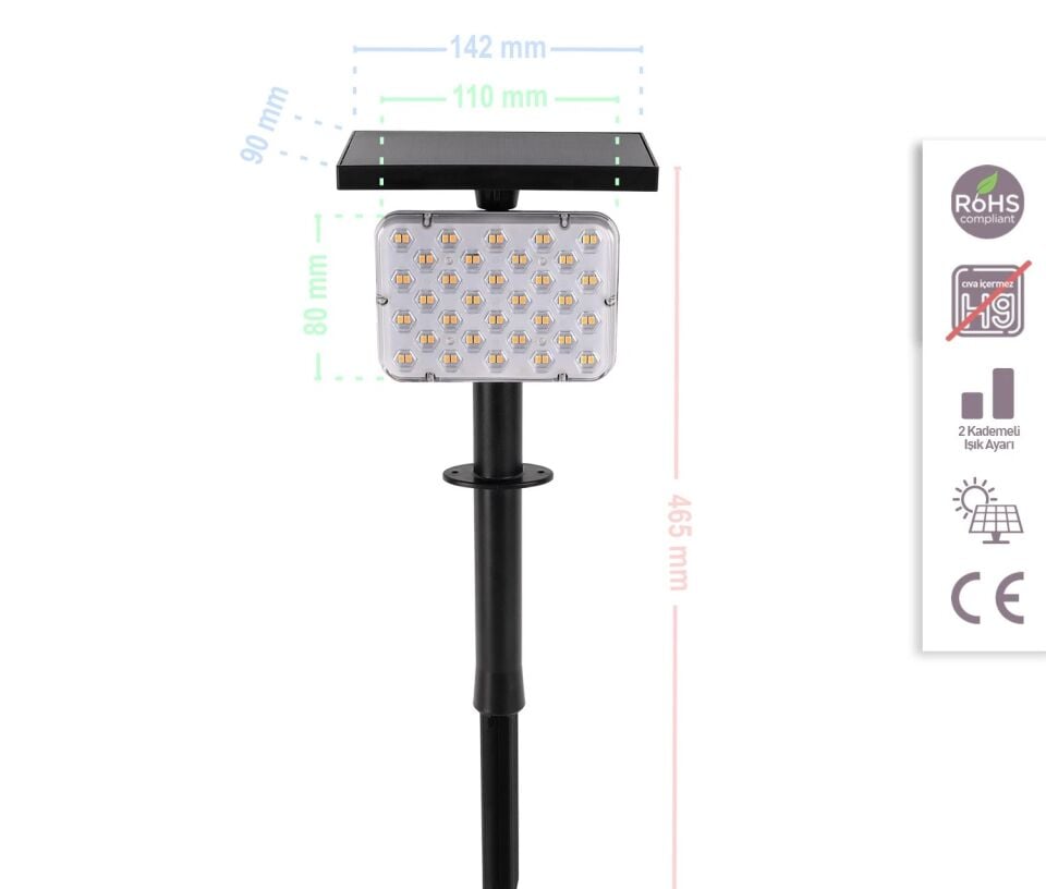 ACK Solar Led Çim Armatürü Kazıklı 8W/H Amber AG60-01881