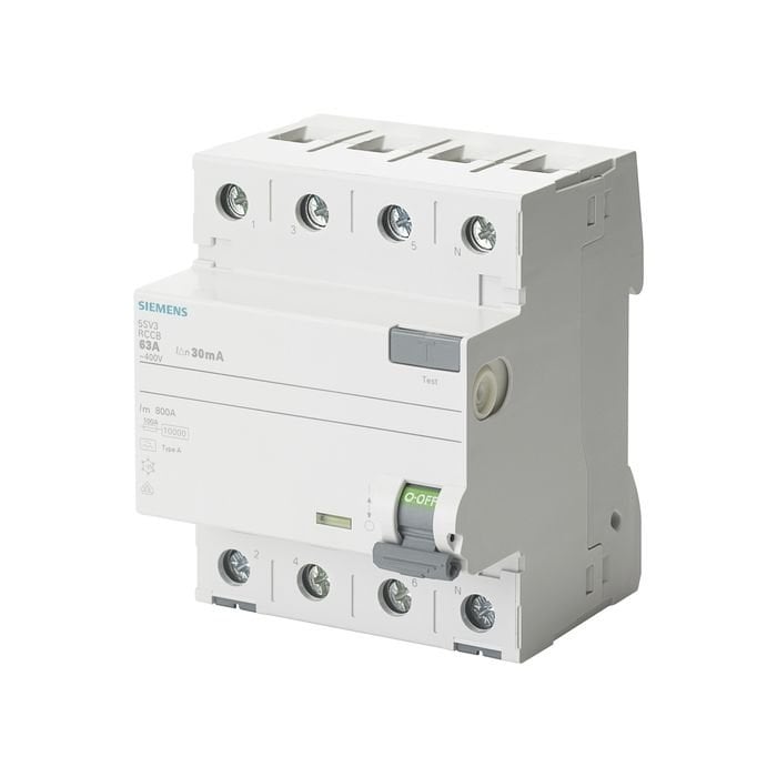 Siemens A Tipi Hata Akimi Koruma Anahtari-Fi (Kaçak Akim Koruma Rölesi); 63A; 400V; 300Ma; 3Faz+Nötr; 70Mm 5SV3646-6