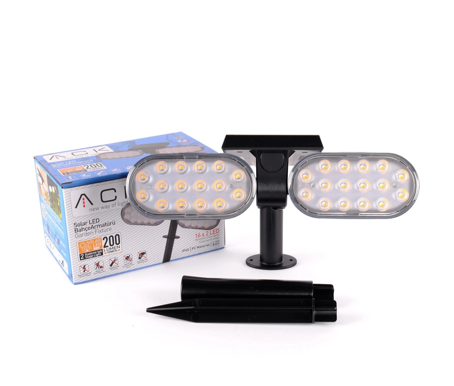ACK Solar Led Çim Armatürü Kazıklı 8W/H 3000K İkili AG60-02801 en uygun fiyatlı satıcı