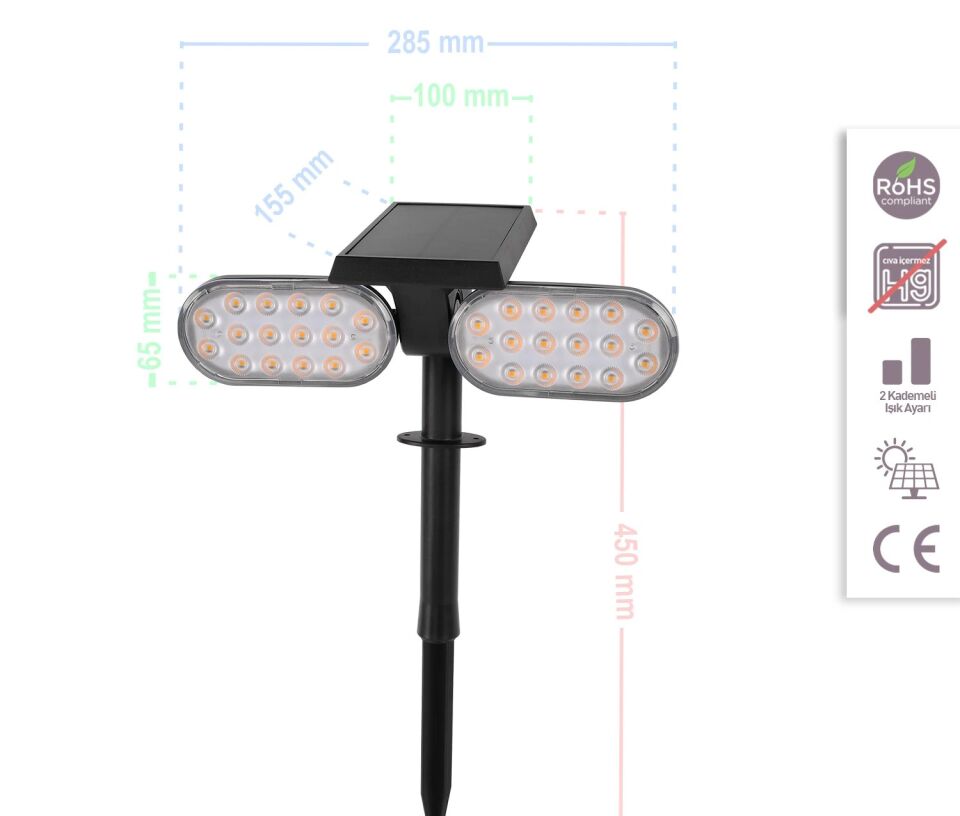 ACK Solar Led Çim Armatürü Kazıklı 8W/H Yeşil İkili AG60-02851