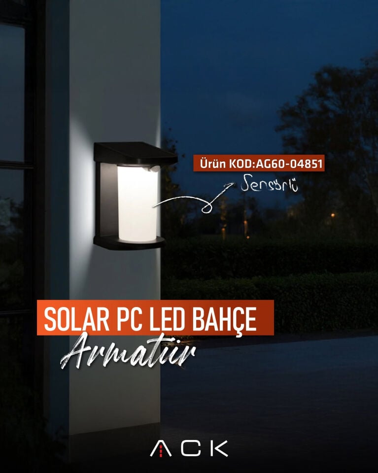ACK Solar Led Duvar Apliği Dimli  Siyah Ip54 127Mmx105Mmx179Mm AG60-04851