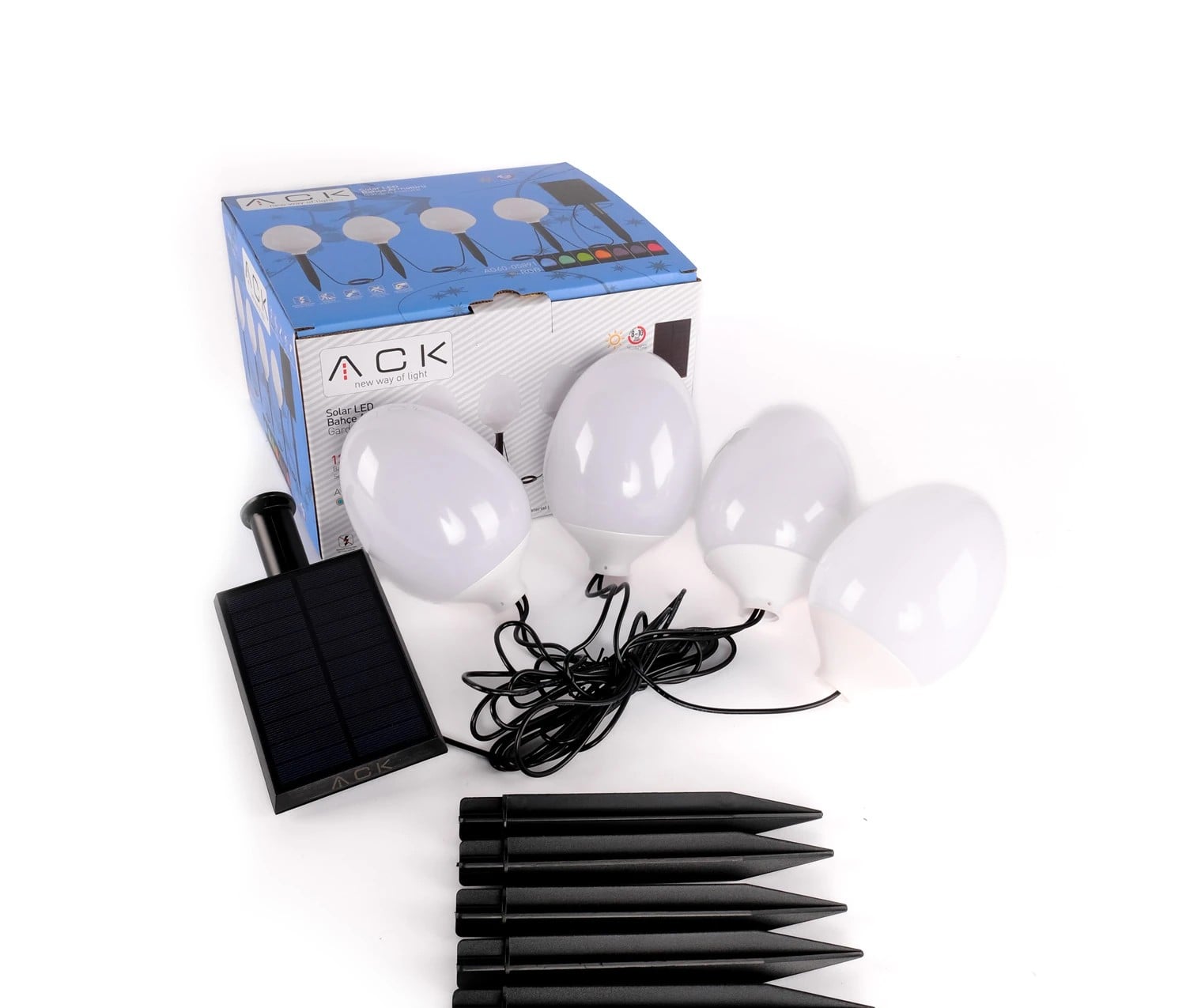 ACK Solar Led Bahçe Armatürü Kazıklı X4 Set 8W/H Rgb AG60-05891
