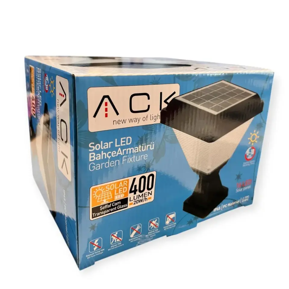 ACK Solar Led Bahçe Armatürü Kare 8W/H 3000K AG60-06801