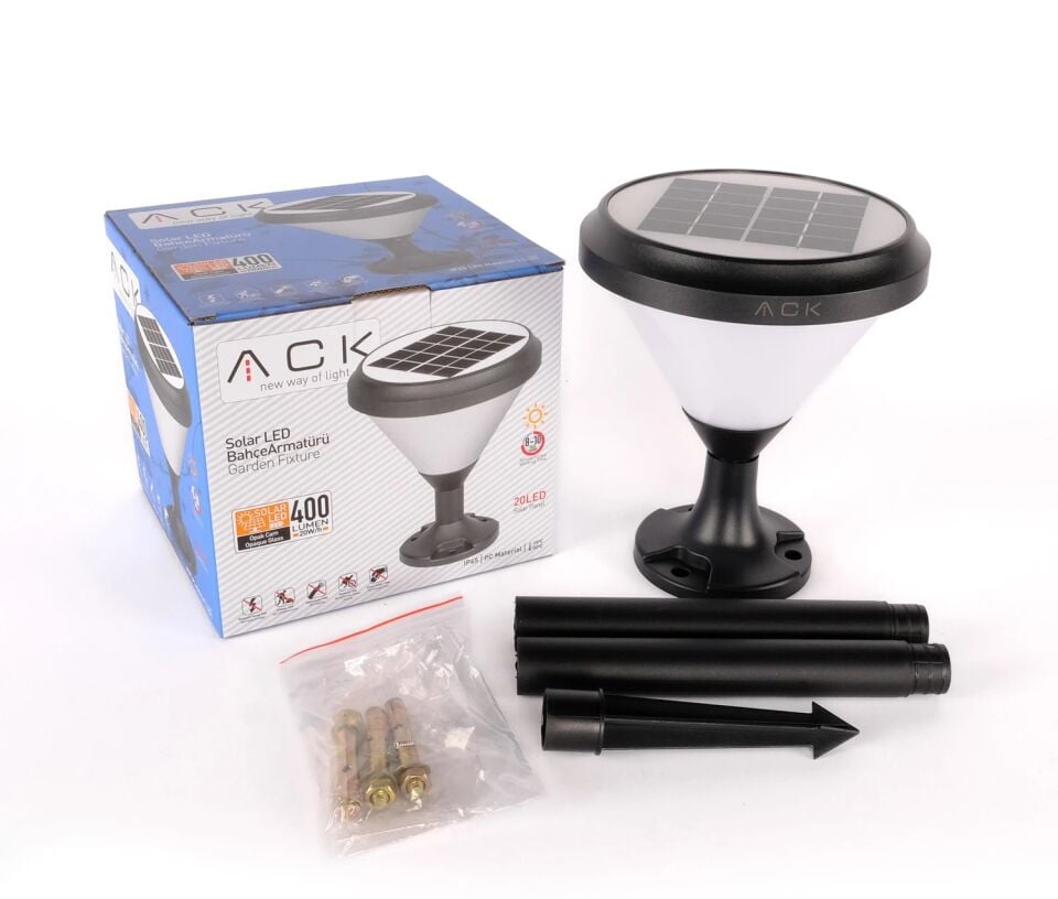 ACK Solar Led Bahçe Armatürü Yuvarlak 8W/H 3000K AG60-07801