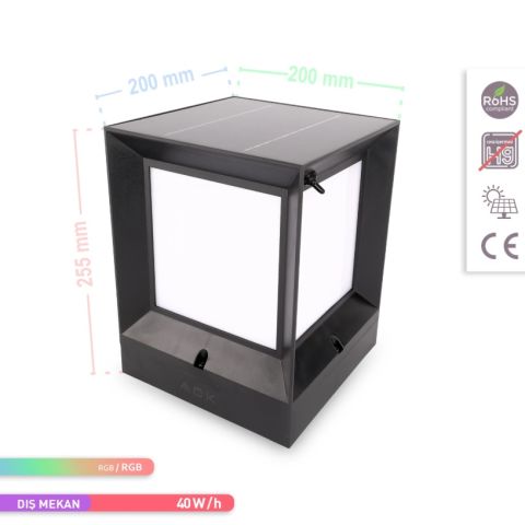 ACK Solar Led Bahçe Armatürü 198X198X260Mm 8W/H Rgb AG60-08891