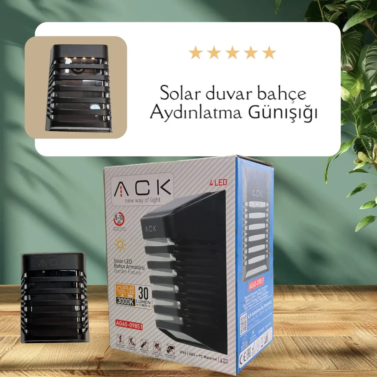 ACK Solar Led Çit Aplik 3000K Ip54 Siyah 90Mmx120Mmx53Mm AG60-09851 en uygun fiyatlı satıcı