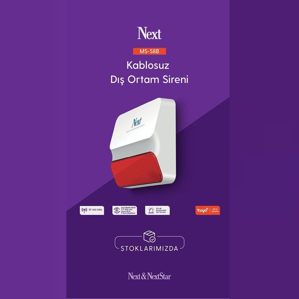 Next-NextStar Next Ms-S8B Kablosuz Alarm - Kablolu Siren