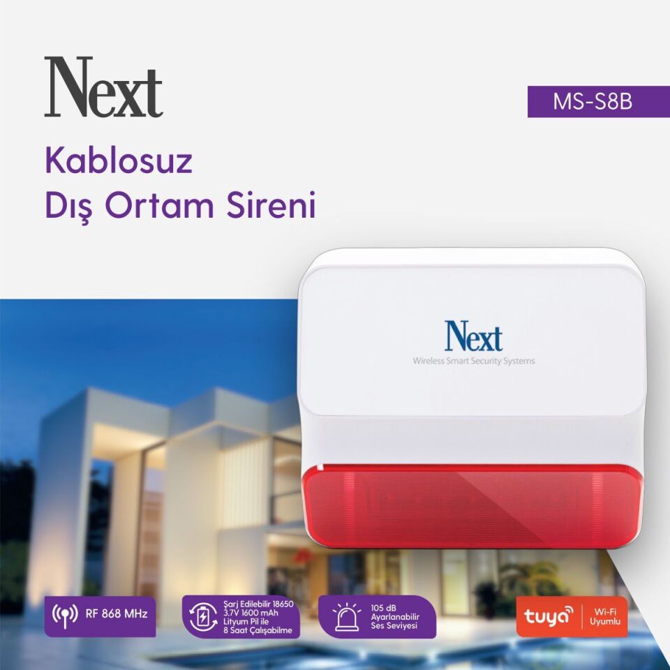 Next-NextStar Next Ms-S8B Kablosuz Alarm - Kablolu Siren