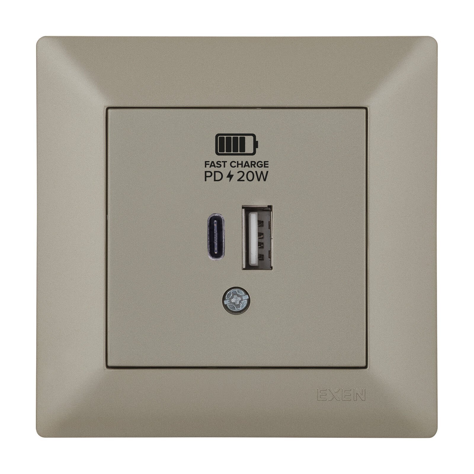 Exen Odak Titanyum 2X Usb Sarj Prizi Type-C + Type-A Komple Takim