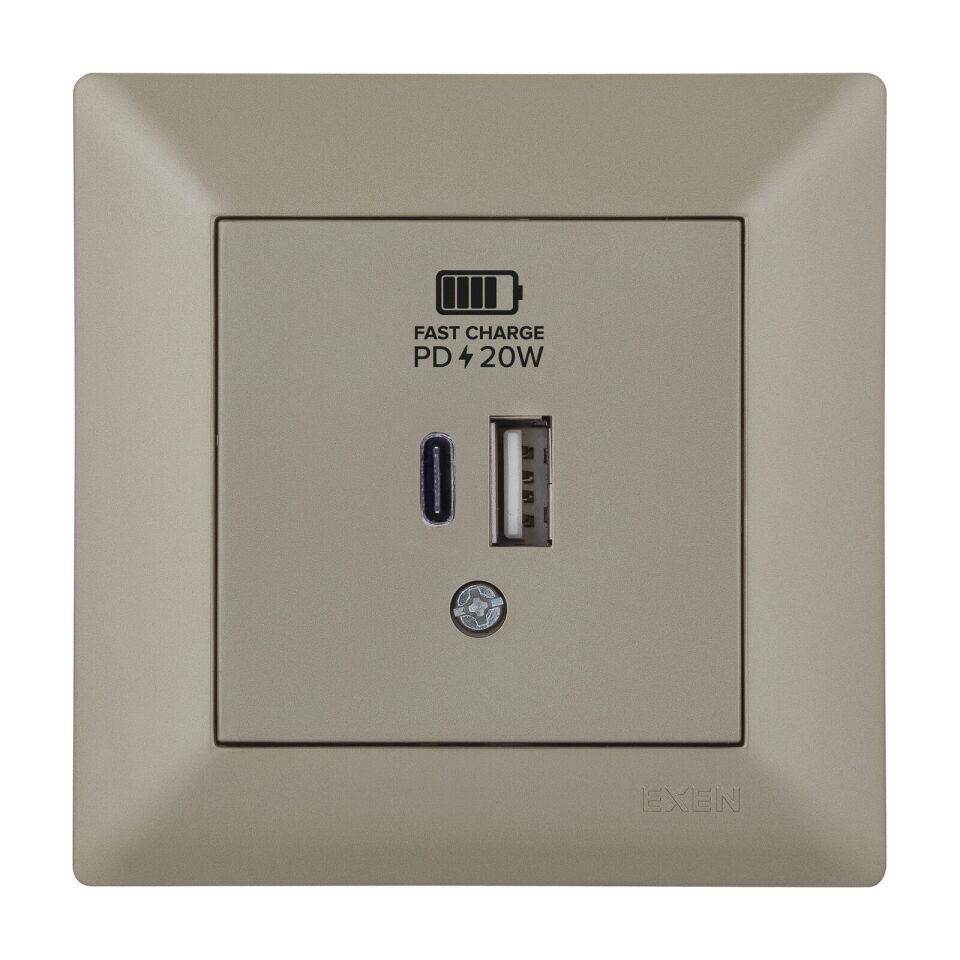 Exen Odak Titanyum 2X Usb Sarj Prizi Type-C + Type-A Komple Takim