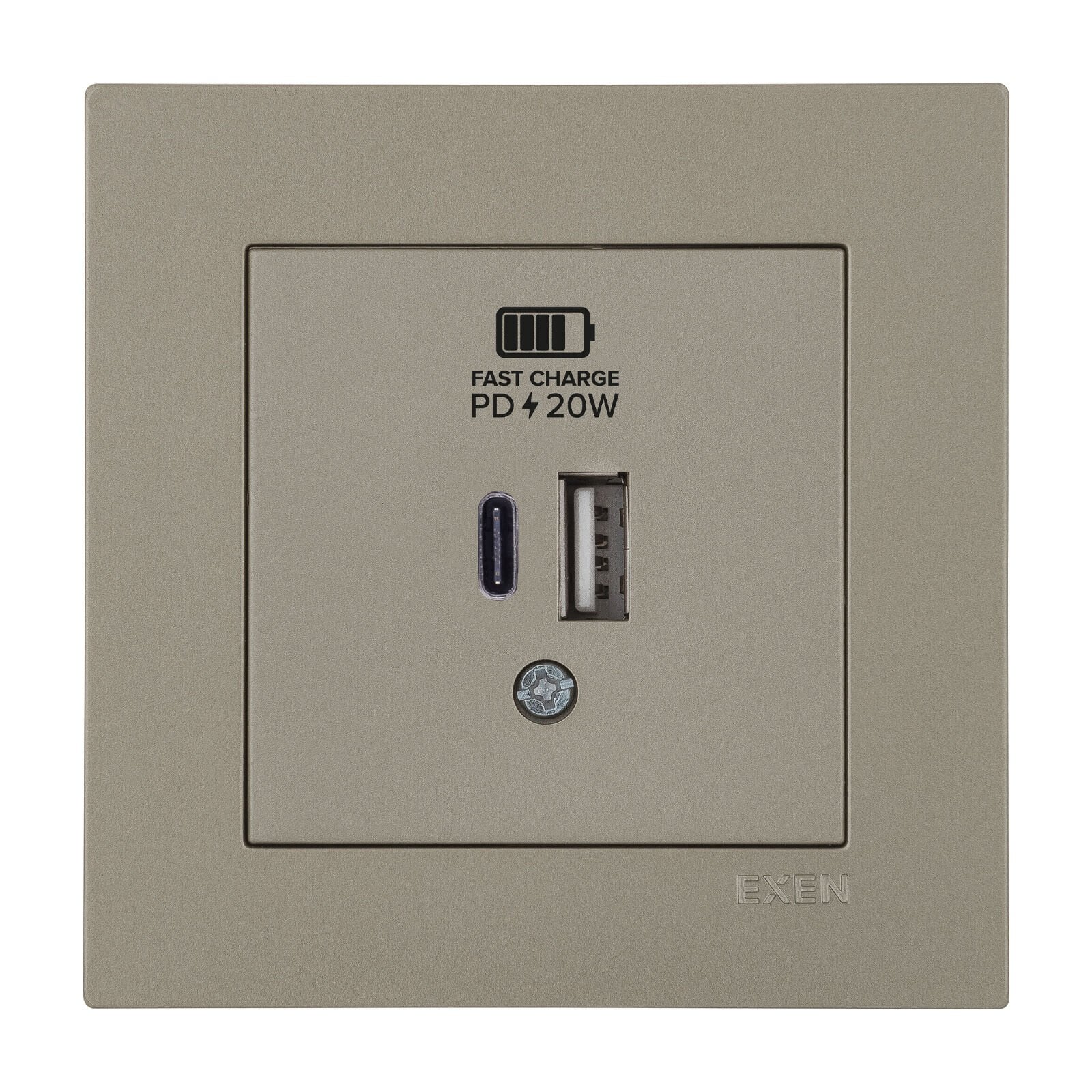 Exen Karell Titanyum 2X Usb Sarj Prizi Type-C + Type-A Komple Takim