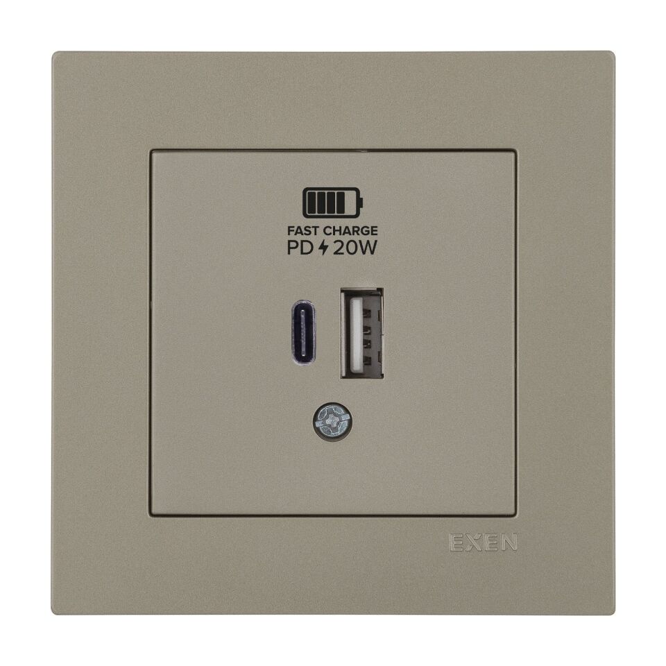 Exen Karell Titanyum 2X Usb Sarj Prizi Type-C + Type-A Komple Takim