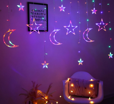 Pilli Animasyonlu Işıklı Ay ve Yıldız Yılbaşı Süsü 3 Metre 200 Ledli SNC-312-2