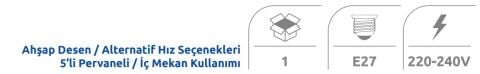 Vanti Siyah Ahsap Tavan Armatür 60W KCF279