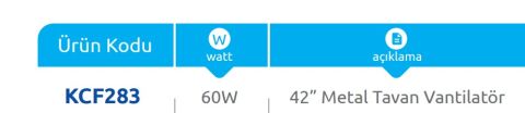 Vanti 60W 42'' Gümüs Metal Tavan Avizeli 4 Kanatli Vantilatör KCF283