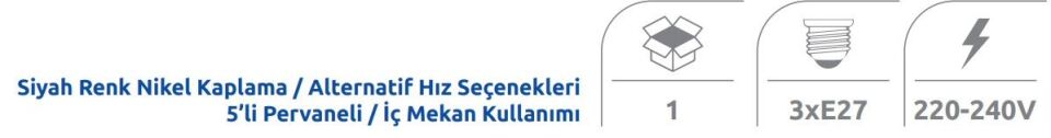 Vanti 60W Siyah Kaplama Tavan Vantilatör KCF284