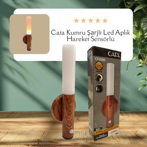 Cata Kumru Şarjlı Led Aplik Hareket Sensörlü Ct-5250 Meşe Renk