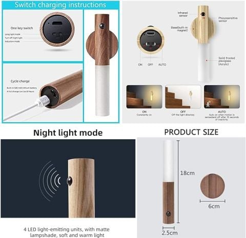 Cata Kumru Şarjlı Led Aplik Hareket Sensörlü Ct-5250 Meşe Renk