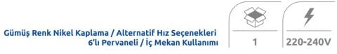 Vanti 60W 48'' Gümüs Metal 6 Kanatli Tavan Vantilatör KCF286