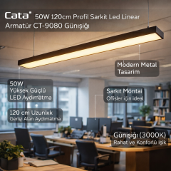 Cata 50w 120cm Profil Sarkıt Led Linear Armatür CT-9080 Günışığı