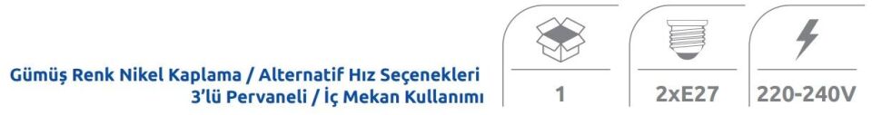 Vanti 60W 48'' Avizeli Gümüs Metal Tavan 3 Kanatli Vantilatör KCF287