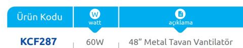 Vanti 60W 48'' Avizeli Gümüs Metal Tavan 3 Kanatli Vantilatör KCF287
