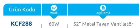 Vanti 60W 52'' Avizeli Gümüs Metal 5 Kanatli Tavan Vantilatörü KCF288