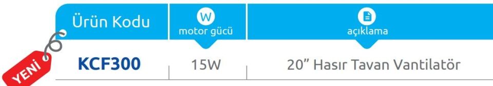 Vanti 15W 20” Hasir Tavan Vantilatörü KCF300