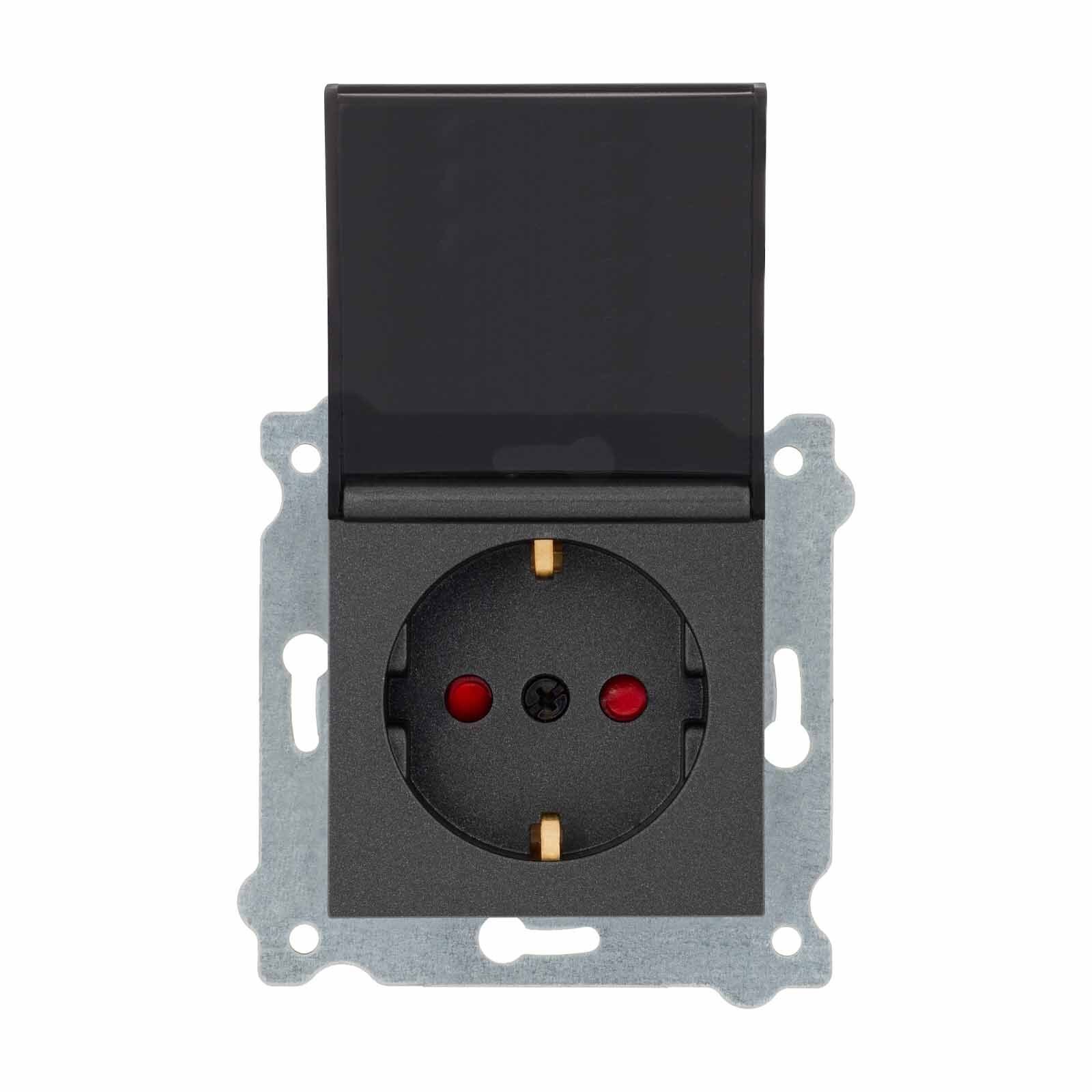 Exen Antrasit Modül+Kapak  Kapakli Çocuk Korumali Toprakli Priz