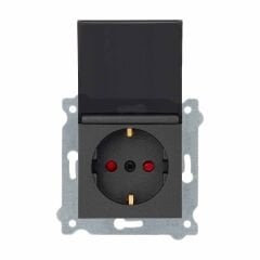 Exen Antrasit Modül+Kapak  Kapakli Çocuk Korumali Toprakli Priz