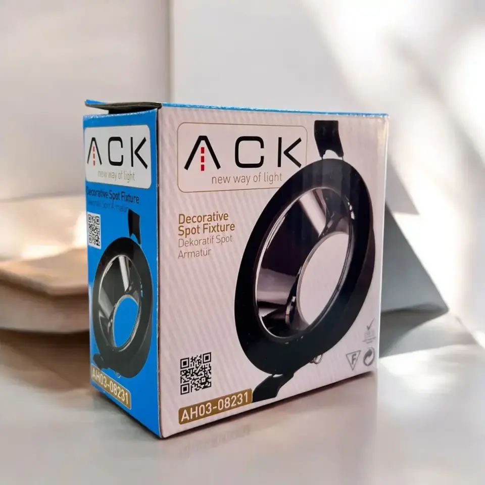 ACK Siyah Yuvarlak Çerçeve / Siyah Krom Reflektör  Sıva Altı Spotlıght Metal Gövde AH03-08231