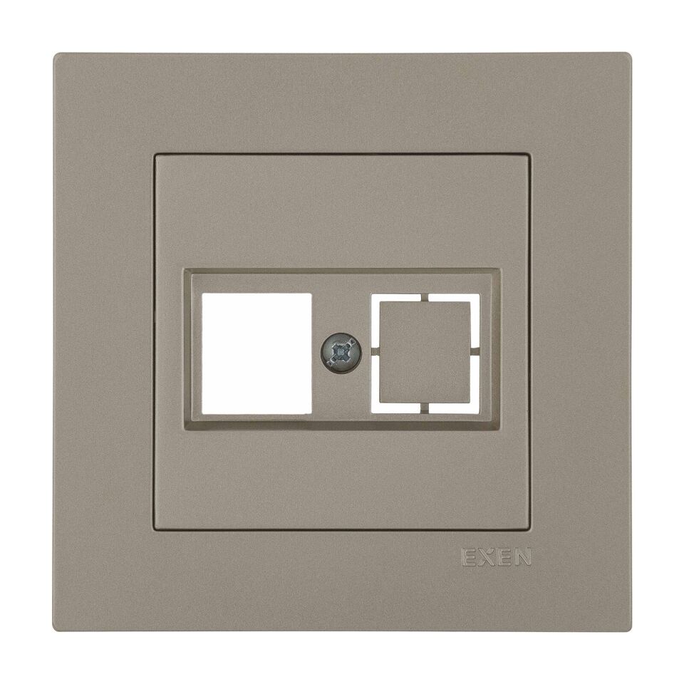 Exen Antrasit Modül+Kapak  Ikili Çocuk Korumali Ups Toprakli Priz (Tekli Çerçeve)