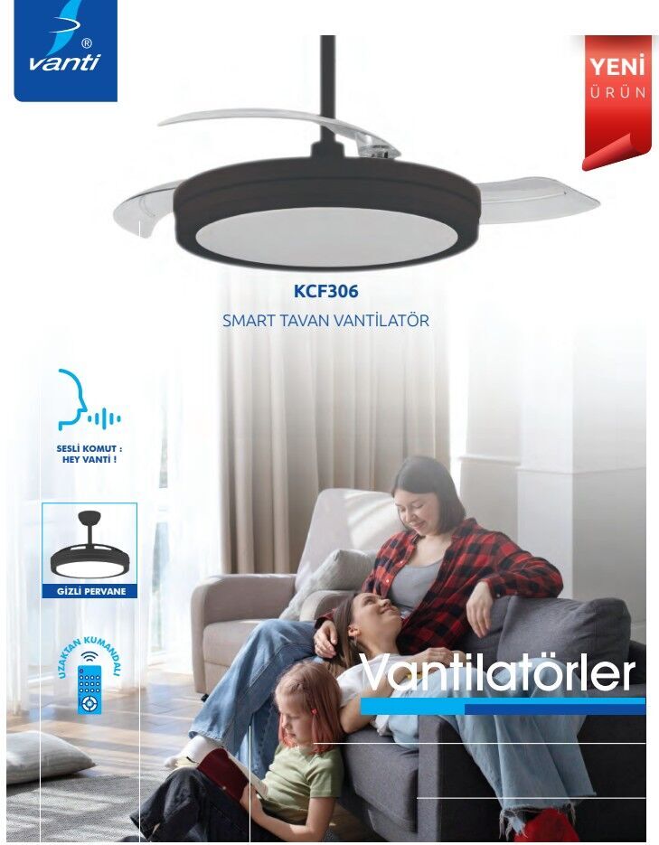 Vanti 30w 42” Smart Ledli Modern Vantilatör KCF306 Siyah